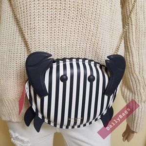 KATE SPADE 100% AUTHENTIC SHELLY CRAB STRIPED BLUE CLUTCH CROSSBODY BLAZER BLUE